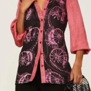 Vibrant Pink and Black Button-Down tie dye Tunic SMALL (A009)